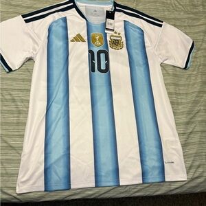 Adidas Argentina Jersey with Light Blue and Gold Messi